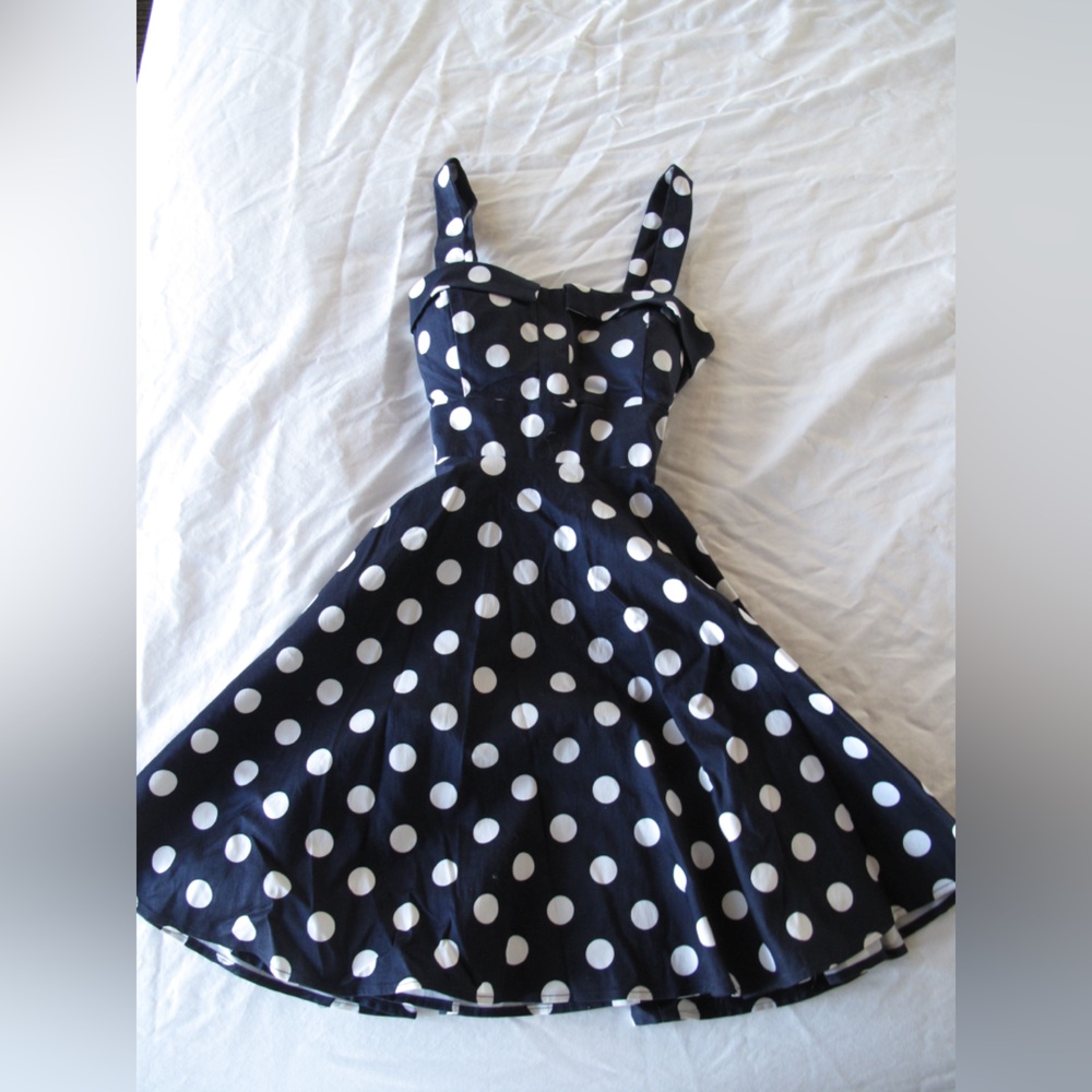 Navy Blue and White Polka Dot Dress